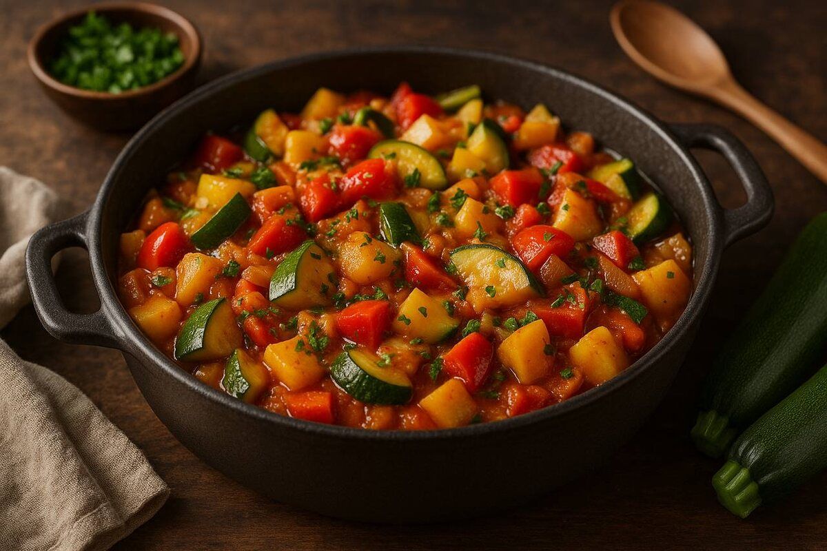 Превосходное рагу с кабачками и болгарским перцем за полчаса